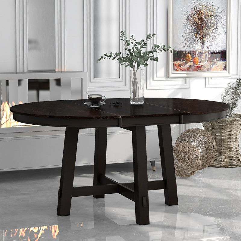Gracie Oaks Expandable Round Farmhouse Dining Table With 16" Leaf